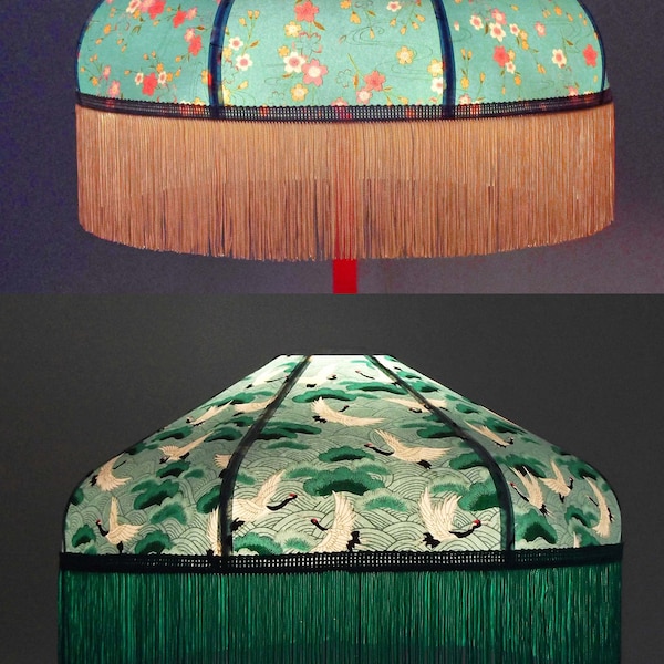 Retro lampshade in Japanese paper with fringe "Mila or Kira", made to order.