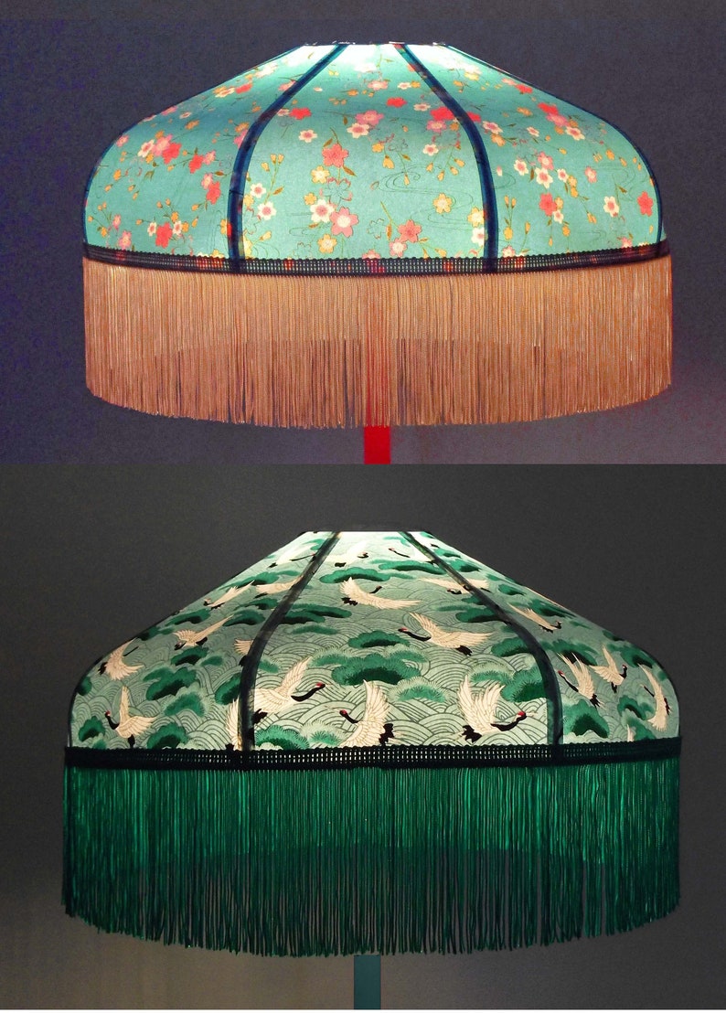 Retro lampshade in Japanese paper with fringe Mila or Kira, made to order. image 1