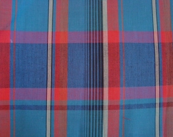 Vintage Blue/Green/Red/Navy Plaid with Black Lines - Fabric by the yard - 36 inches x 44 inches