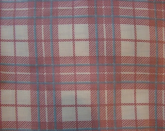 Vintage White/Mauve Pink and Baby Blue Plaid - Fabric by the yard - 36 inches x 44.5 inches