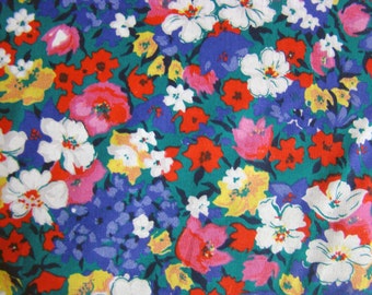 Vintage Printed Flowers Royal/Green/White/Red/Pink/Purple and Yellow - Fabric by the Yard - 36 inches by 59 inches
