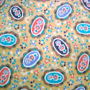 Vintage Fabric Yellow/Multicolor Paisleys/Calico Flowers - Fabric by the Yard - 36 inches x 44 inches