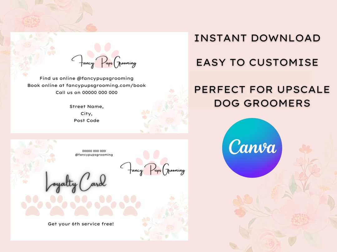 Dog Grooming Loyalty Card Canva Template for Upscale Groomer Salons ...