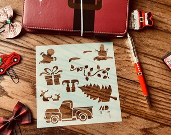 Vintage Christmas Truck Stencil: Holiday Planner, Journal, and Card DIY