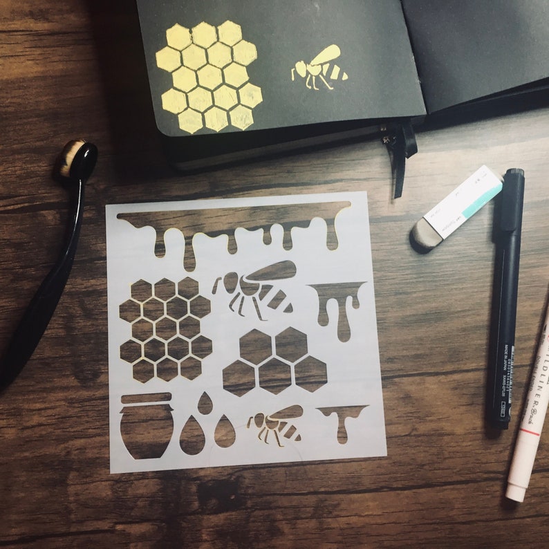 Honeybees Stencil /Inking cover Planner/Bullet Journal/Art Journal/Inking Stencil Bees image 1