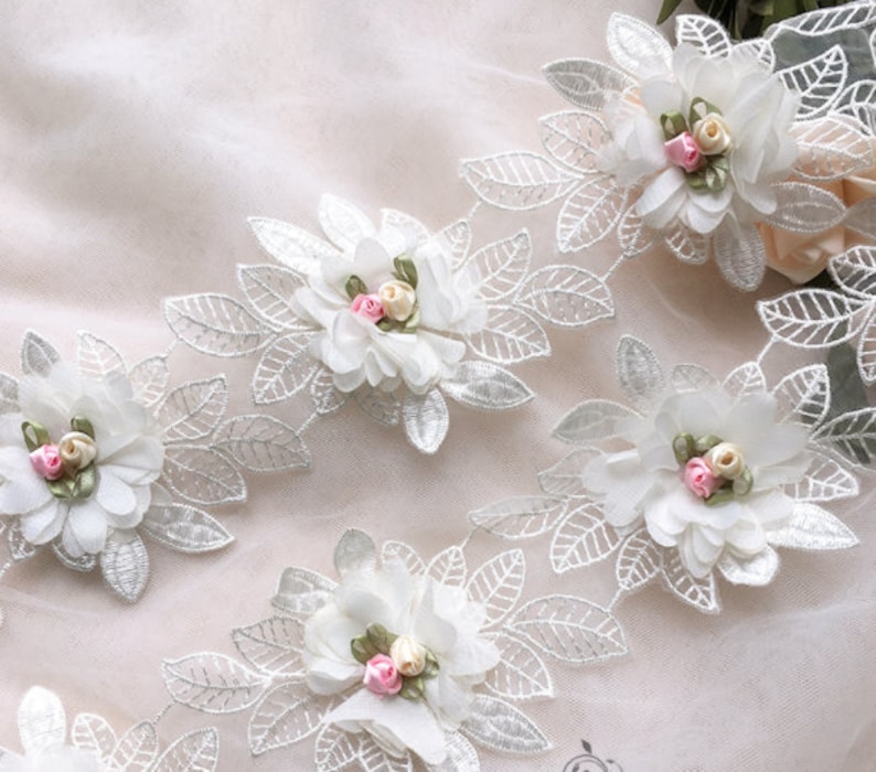 price by the yard //select color// Exquisite 2 color floral embroidery lace trim
