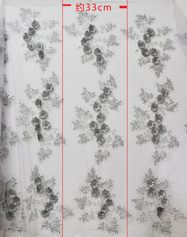1 yard 3D Flower Gray Bead Pearl Lace Fabric Flowers Embroidered Fabric For Costume Dress Appliques Bridal Dress Supplies 51 width