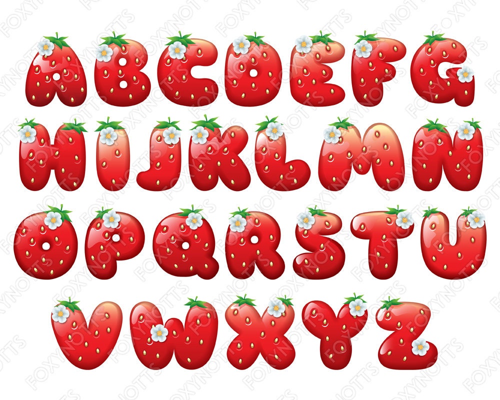 Erdbeer Alphabet Clip Art Digital Download Schrift Clipart Etsy.de