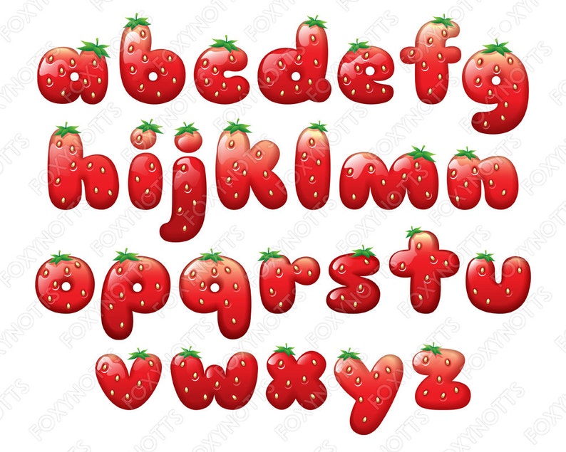 Strawberry Alphabet Clip Art Digital Download Font Clipart Etsy