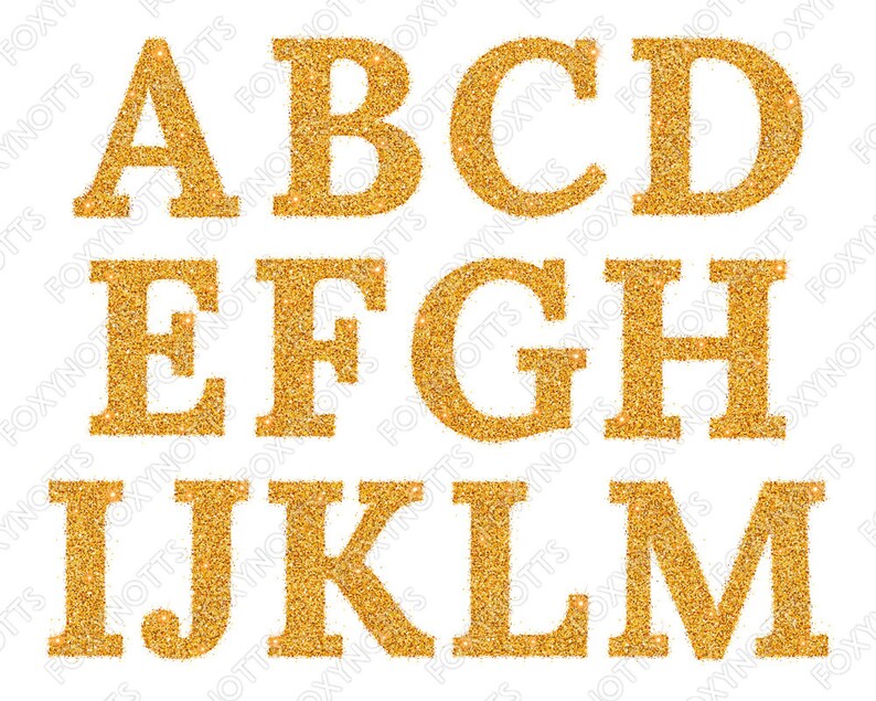 glitter alphabet clip art font gold sparkle digital etsy