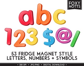 Rainbow 3D Fridge Magnet Alphabet & Numbers Clip Art: Digital Download, Font, Clipart, Scrapbooking, Printable, Graphics, Letters