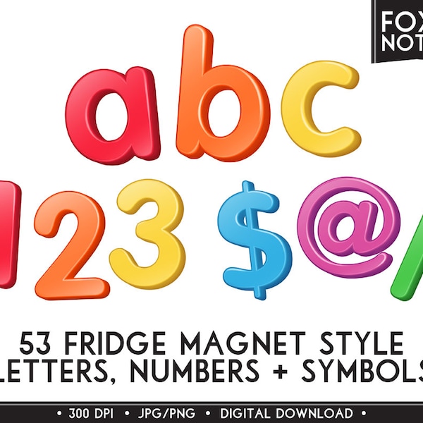 Rainbow 3D Fridge Magnet Alphabet & Numbers Clip Art: Téléchargement numérique, Police, Clipart, Scrapbooking, Imprimable, Graphiques, Lettres