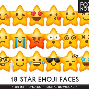 Star Emoji Smiley Faces Clip Art: Digital Download, Clipart, Emoticons ...