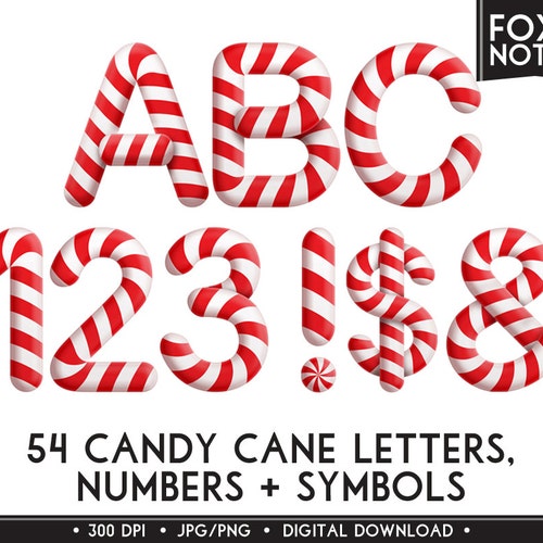 Candy Cane Christmas Alphabet & Numbers Clip Art Digital Etsy