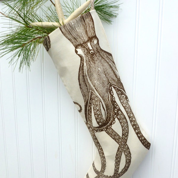 Nautical Octopus Christmas Stockings, New England, Beach, Sea life, Holiday Stocking, Made in America, Made in the US