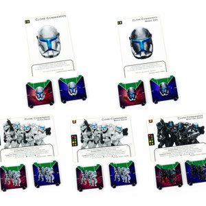 以下が含まれることがあります： テーブルトップゲーム用のスターウォーズクローンコマンドミニチュアセット。セットには、それぞれユニークなヘルメットデザインのフィギュアが4体含まれています。フィギュアは、白、青、赤、黒など、さまざまな色で塗装されています。ミニチュアは、次のゲームで使用できる状態です。