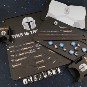Star Wars X-Wing Compatible V2 Acrylic, Colour Printed and Engraved Mandalorian Collection. Design 2.