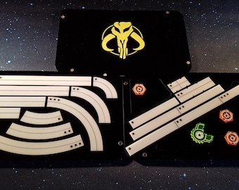 Star Wars X-Wing Compatible V2 Acrylic Gaming Template Tray. Mandalorian Lid