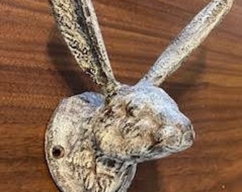 Cast Iron Rabbit Hook - 2 colors avail -Antique White or Rustic Brown Jack Rabbit