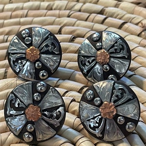 1&quot; Antique Copper Floral Design Concho Sweet Iron w/ nickel Screw Back Concho silver (#230940)