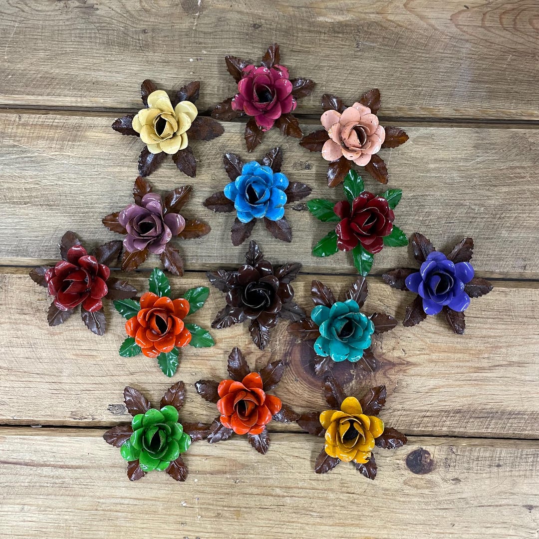 Rustic Metal Rose Rustic Metal Rose With Leaves - 3.25