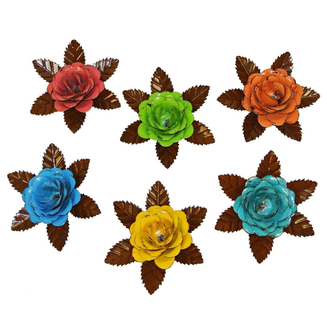 Rustic Metal Rose Rustic Metal Rose With Leaves - 5.5