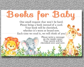 Safari Baby Shower Books For Baby Printable Bring a Book Card insert, Jungle Animal  baby shower, Safari party- Instant Download -  001-A