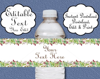Succulent Water Bottle Labels Baby Shower, EDITABLE Birthday, Wedding Printable, Cactus Water Bottle Wrap - Wrapper INSTANT DOWNLOAD  039