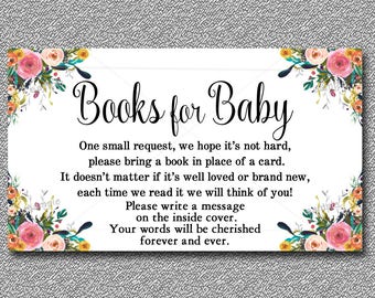 Floral Baby Shower Books For Baby insert card, Printable, Bring a Book Card, Girl Flower baby shower - Watercolor, Instant Download -  020