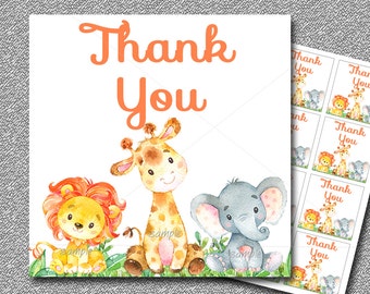 Safari baby shower Favor Tags Printable, Jungle Baby Shower - Thank You card. Jungle Animals Baby Shower, INSTANT DOWNLOAD 001-A