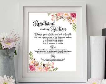 Headband Making Station Sign Printable, Girl Baby Shower Game, Floral Boho Baby Shower activity, Shower Decor, Instant Download 021