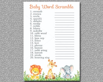 Safari Baby Shower Game , Word Scramble Game Printable, Jungle Baby Shower game, Baby Animals Baby Shower game Instant Download 001-A