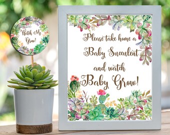 Cactus Baby Shower Sign & Watch Me Grow Favor Tag, Succulent Baby Shower Favor,  Printable Sign = 8x10, tags = 2x2 INSTANT DOWNLOAD  039