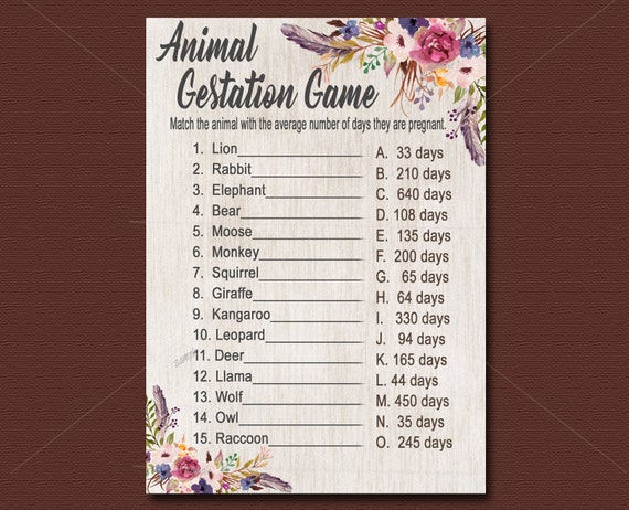 Boho Kid Shower Animal Gestation Video game Printable, Bohemian photograph regarding Baby Animal Match Game Printable titled Boho Youngster Shower Animal Gestation Activity Printable, Bohemian