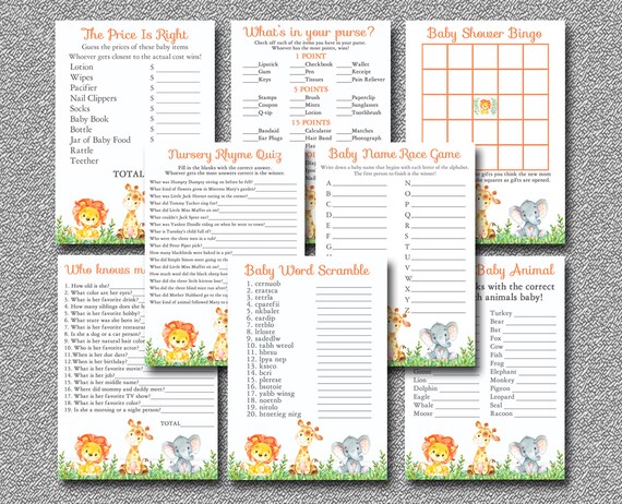 Safari Baby Shower GAMES 8 Printable Safari Baby Shower Games | Etsy