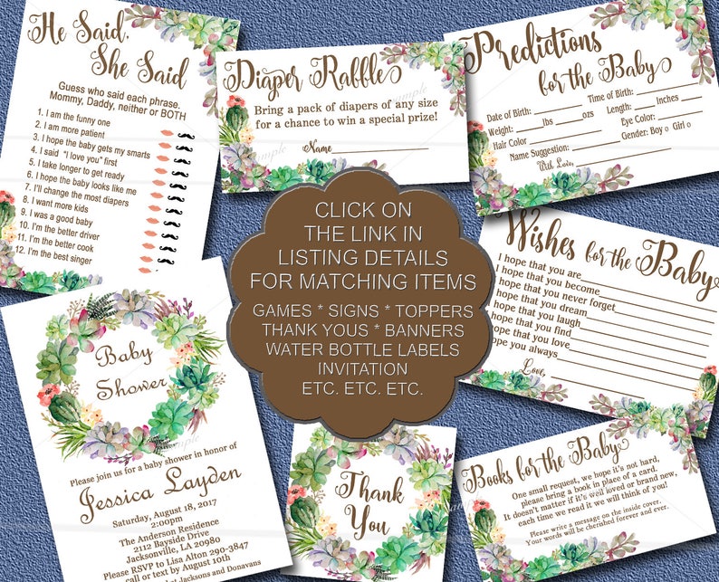 Succulent Food Tent Cards or Place Cards Baby Shower or Bridal shower Printable,Watercolor Succulent Baby shower INSTANT DOWNLOAD 039