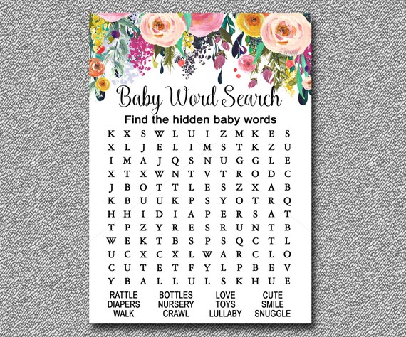 Floral Baby Shower Game, Word Search Game, Printable, Boho Baby.