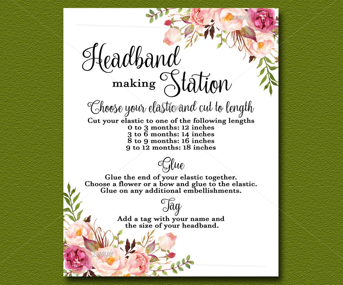 Headband Making Station Sign Printable Girl Baby Shower Game | Etsy