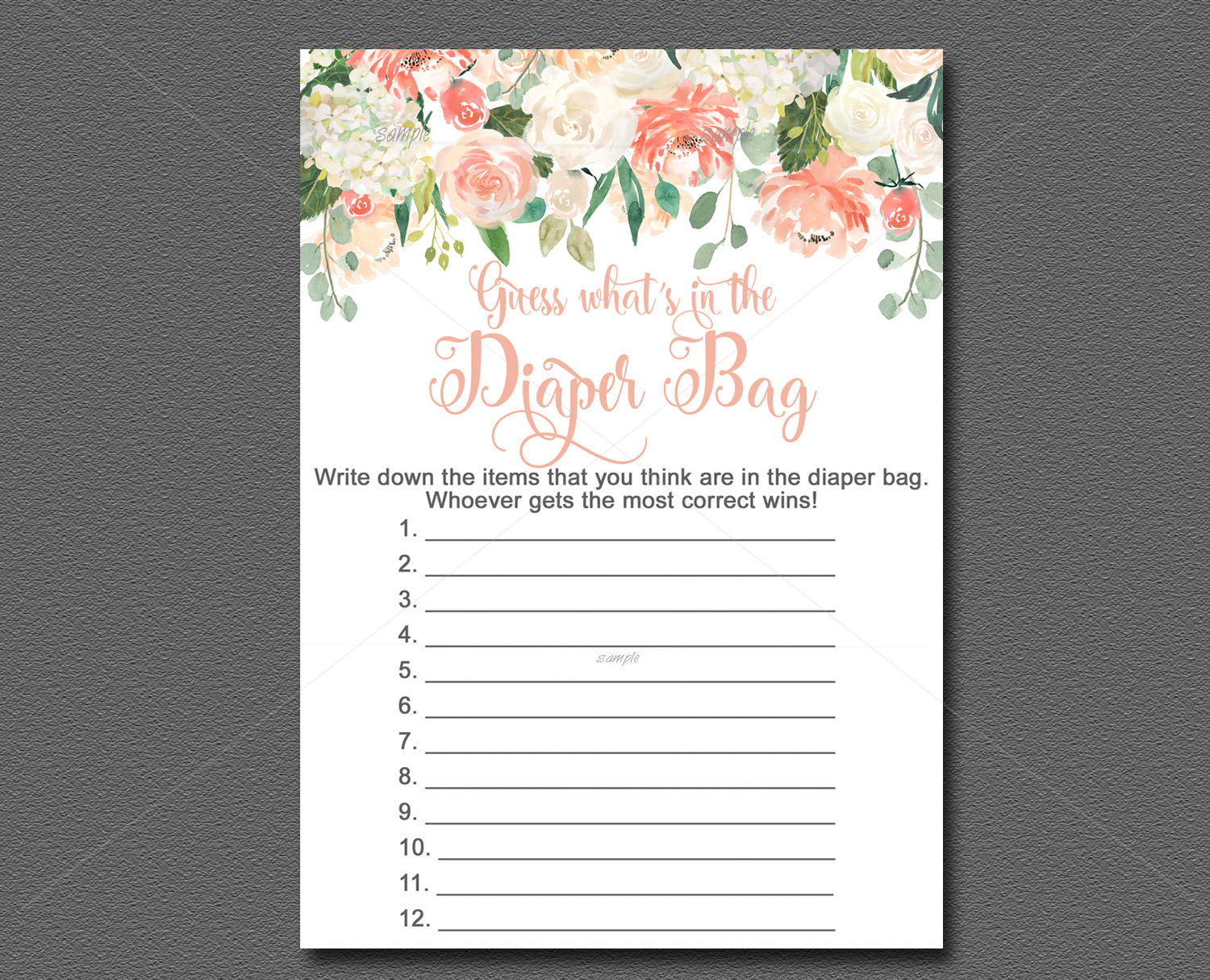 Whats in the Diaper Bag Game Peach Baby shower game Activity Etsy