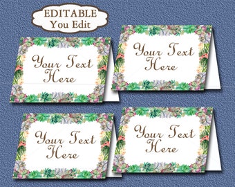 Succulent Tent Cards / Place Cards / Editable Buffet Labels, Food tent card, Baby Shower, Birthday Printable - You Edit INSTANT DOWNLOAD 039