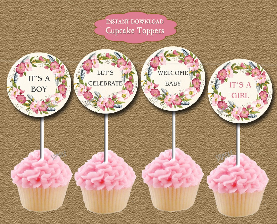 Boho Cupcake Toppers Printable Boho Baby Shower Tribal Baby Etsy