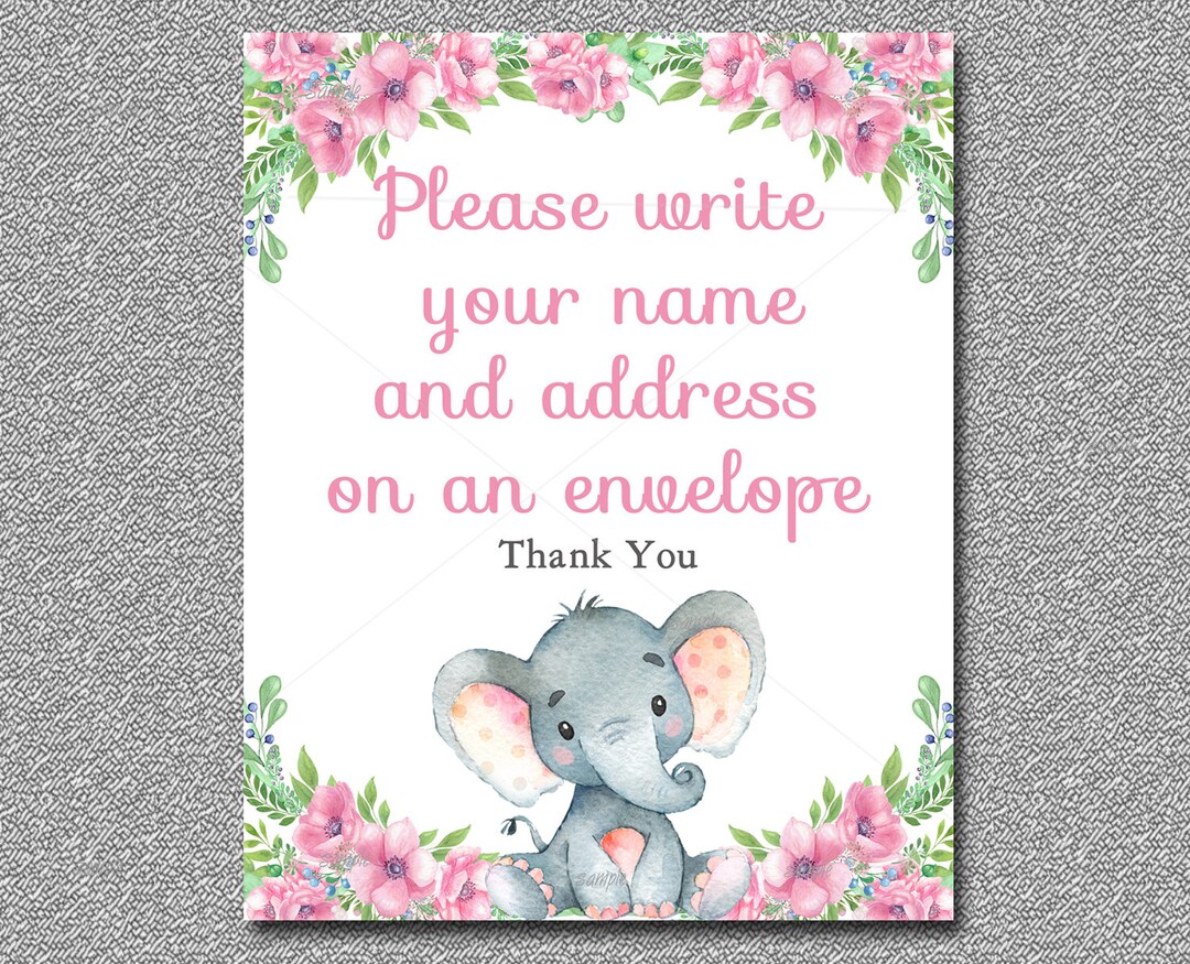 Pink Elephant Baby Shower Address Sign Printable, Pink Floral Girl Baby ...