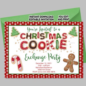 Cookie Exchange Invitation, Holiday Cookie Exchange Party Invitation, Cookie Swap Invite, Holiday Cookie Swap - Editable you edit & print 66