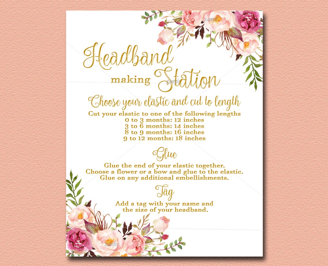 Headband Making Station Sign Printable Girl Baby Shower Game - Etsy