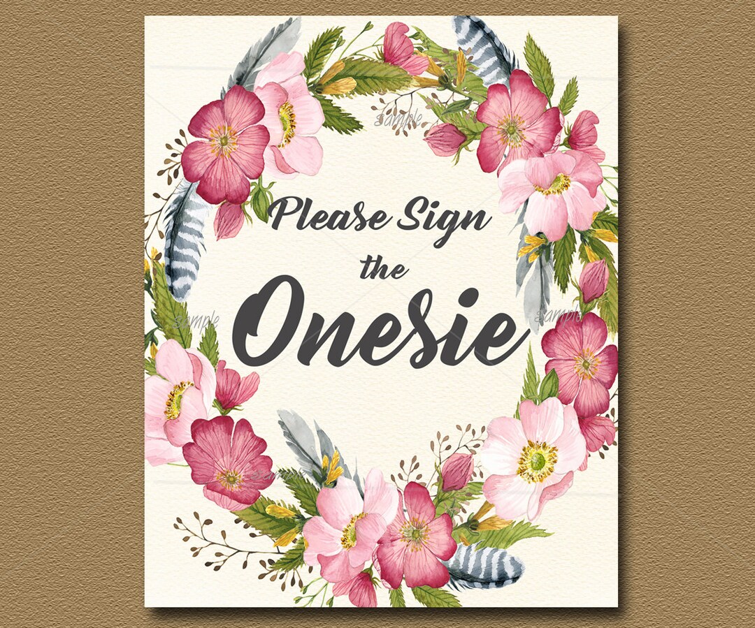 Boho Baby Shower Game, Sign a Onesie Sign, Printable Flower, Pink ...
