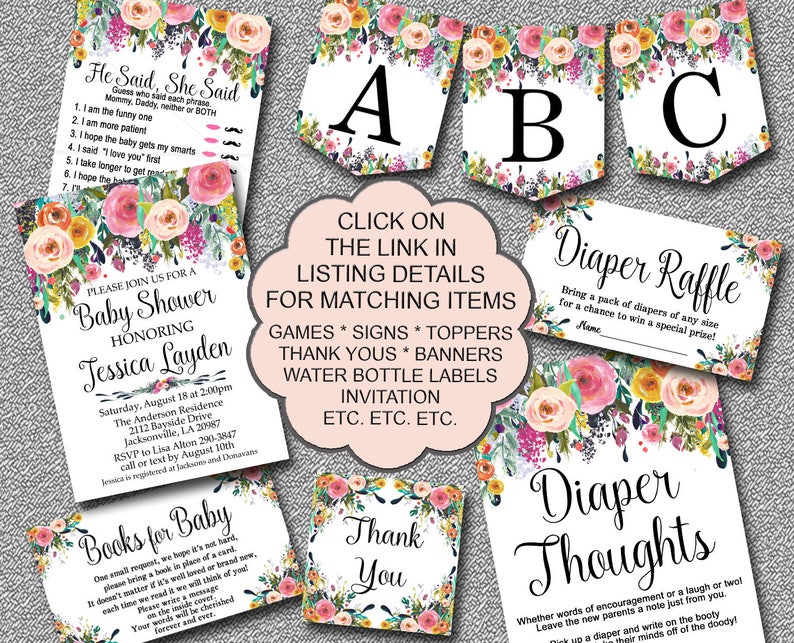 Floral Baby Shower Food Tent Cards or Place Cards Printable Etsy