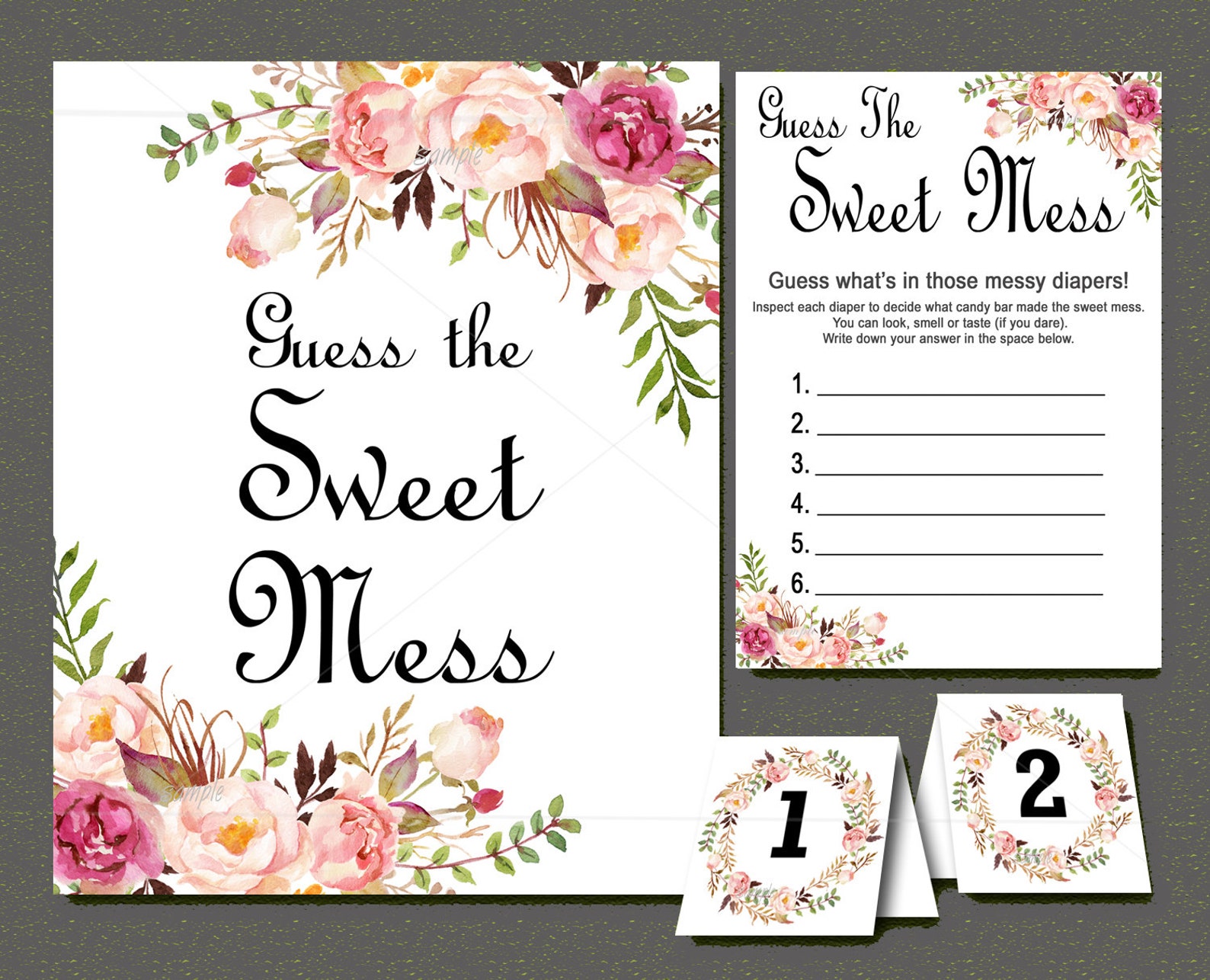 Floral Baby Shower Game Guess the Sweet Mess Game Printable Etsy