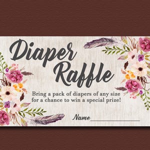 Boho Baby Shower Diaper Raffle Insert Card & Sign, Floral Invitation insert Tribal Baby Shower diaper raffle ticket, INSTANT DOWNLOAD 011 image 3