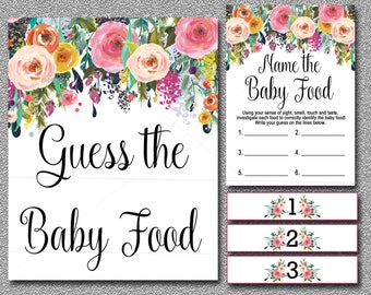 Floral Baby Shower Game, Guess the Baby Food game, Printable Girl Baby Shower Game - Boho Baby Shower game, INSTANT DOWNLOAD  020