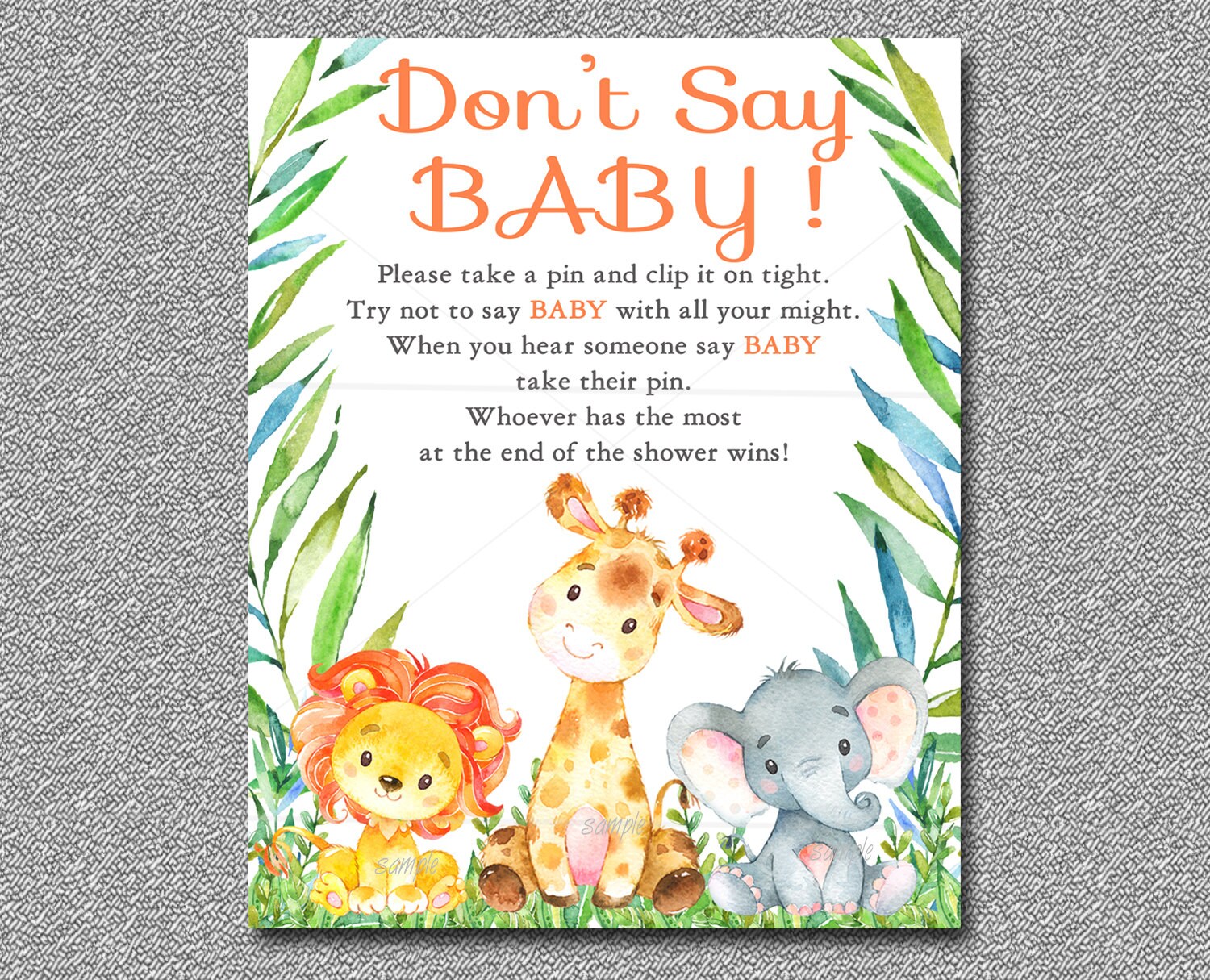 Safari Baby Shower Game Dont Say Baby Game Printable Jungle Etsy